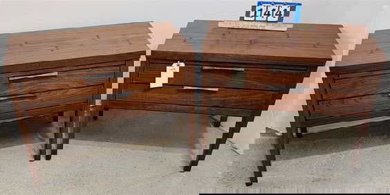 Pr. Lane "Tuxedo" Mid Century Walnut 1 Drawer Nightstands w/Rosewood Inlay 20" H X 26" W X 15" D