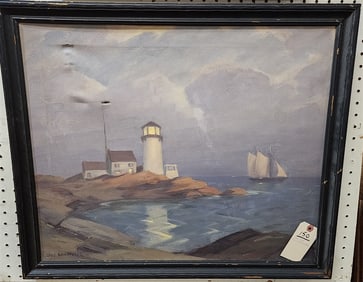 Framed O/C Shore Scene Sgnd Cecil Chichester 20" X  24" w/Frame 23" X 27"