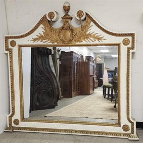 C 1910 Parcel Gilt Overmantel Mirror w/Broken Pediment 5'5" H X 5'9" W