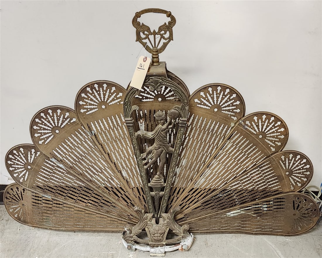 Brass Fan Fire Screen 34 1/2" H X 4' W (1 of 7)