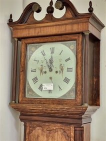 English Oak + Mahog. 19th C Tall Case Clock 85 1/2" H X 23 1/2" W X 10" D