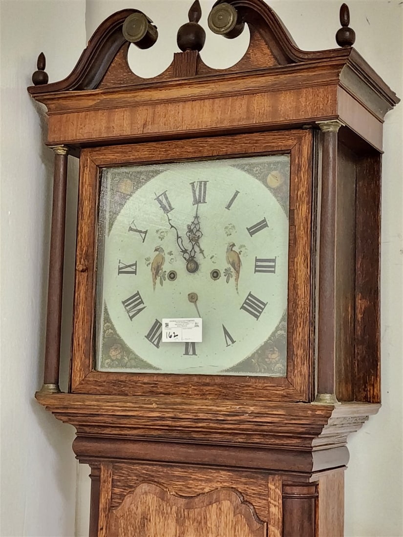 English Oak + Mahog. 19th C Tall Case Clock 85 1/2" H X 23 1/2" W X 10" D (1 of 3)