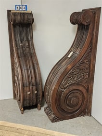 Pr. Massive 19th C Carved Oak Corbel 5' H X 16" W X 24" D