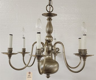 Pewter 6 Arm Chandelier 18" H X 23" Diam. + Pr. Sconces 11" H X 4" W