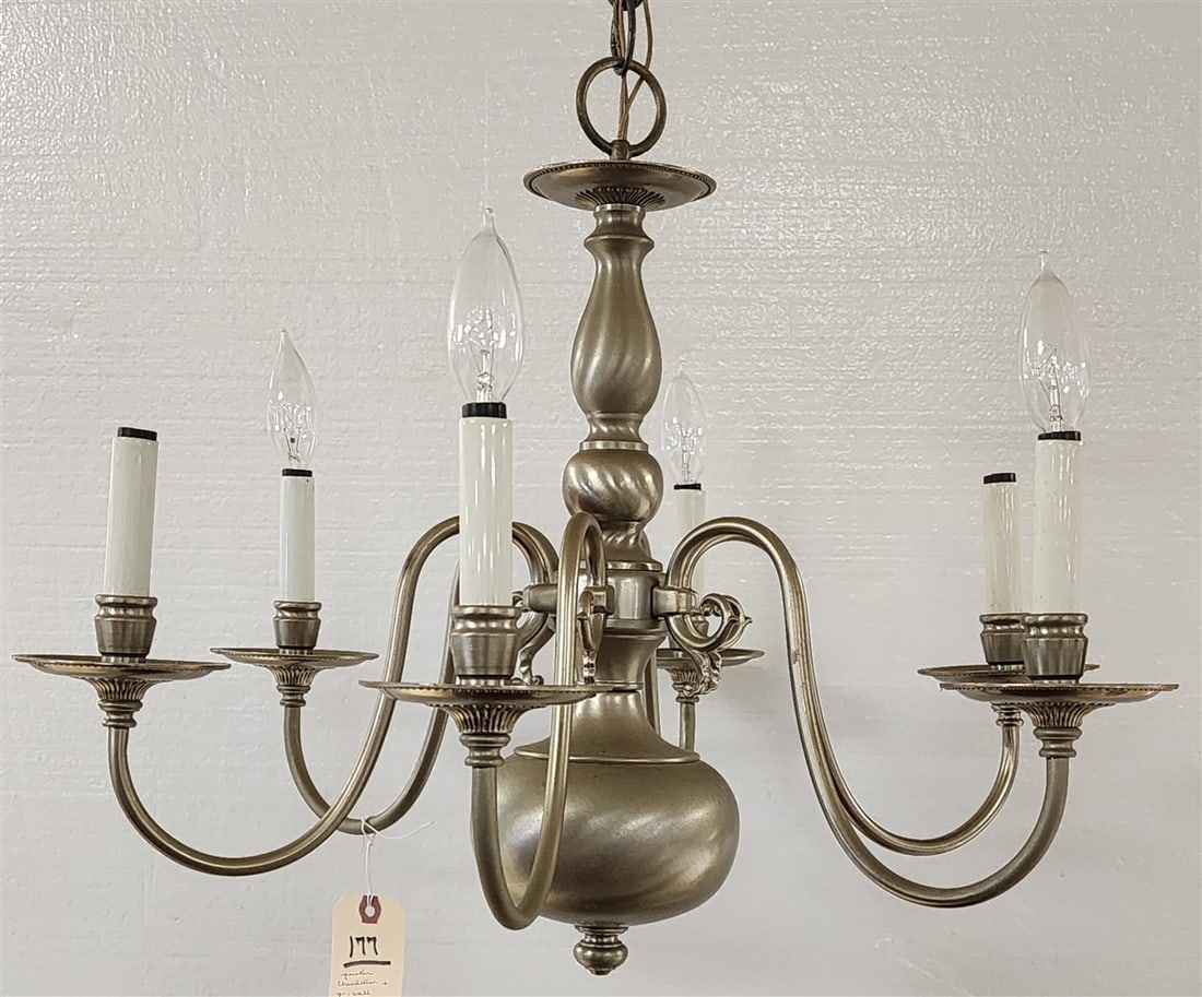 Pewter 6 Arm Chandelier 18" H X 23" Diam. + Pr. Sconces 11" H X 4" W (1 of 3)
