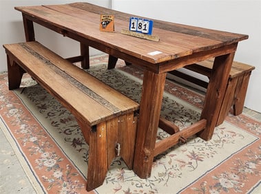 Teak Trestle Table 30" H X 6'7" L X 32" W w/Pr. Benches 18" H X 5'5" L X 12 1/2" D