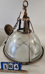 Vintage Mid Century Copper Plated Holophane Pendant Light 25" H X 22" D