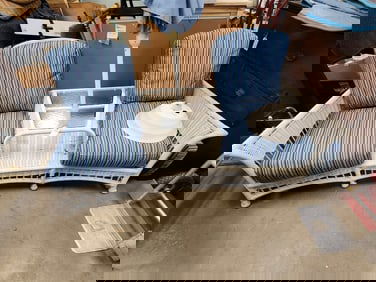 Wicker 2 Seat w/Glass Top Table In Between 35 1/2" H X 6' W X 23" D w/Umbrella