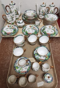 Tray 56 Pc. Crown Staffordshire "Chinese Willow" Breakfast Set - Coffee + Tea Pots