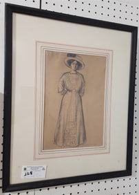 Framed 1922 Pencil Drawing Of A Woman Sgnd 12" X 8 1/4" w/Frame 21" X 17"
