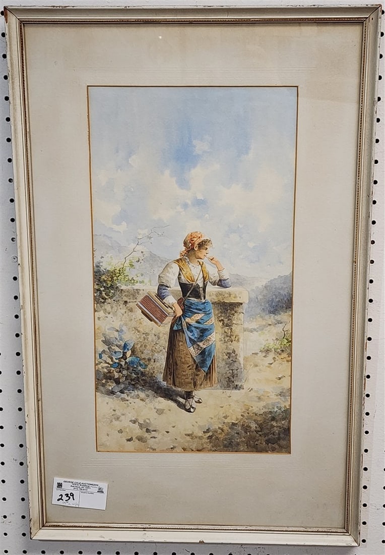 Framed 19th C W/C Of A Maiden 18 1/2" X 10" w/Frame 27" X 17" (1 of 1)