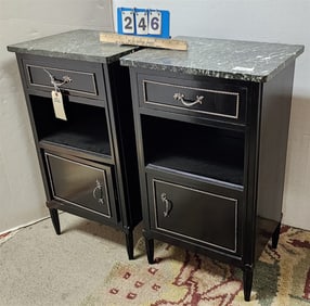 Pr. 1 Drawer Over 1 Door Marble Top Night Stands 29 1/2" H X 17" W X 13 1/2" D