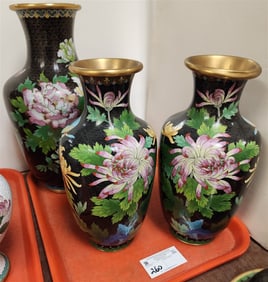 Tray 3 Cloisonne Vases 15" + Pr. 12 1/2"