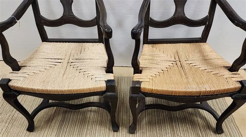 Pr. QA Style Rush Seat Armchairs 42 1/2" H X 2'W X 18" D