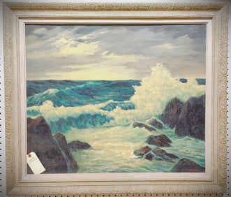 Framed O/C Seascape Sgnd Edmund Vrey 25" X 30" w/Frame 31" X 36"