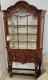 Italian Walnut 1 Door Over 2 Door Display Cabinet 64 1/2" H X 3' W X 9 1/2" D