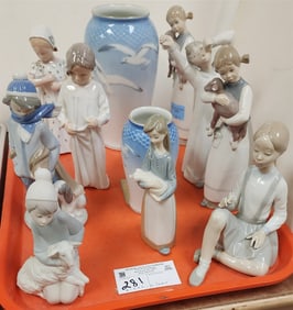 Tray 4 Pc. B+G Denmark 682, 670, 1624, 1721, + 6 Pc. Lladro 5220, 04676, 1011, 4596, 2-1010, 4870