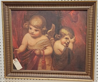 Framed O/C Putti Sgnd Zoltan Veress 1919 19" X 23" w/Frame 24" X 28"