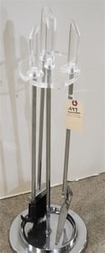 Mid Century Lucite + Chrome Fireplace Tool Stand 31"