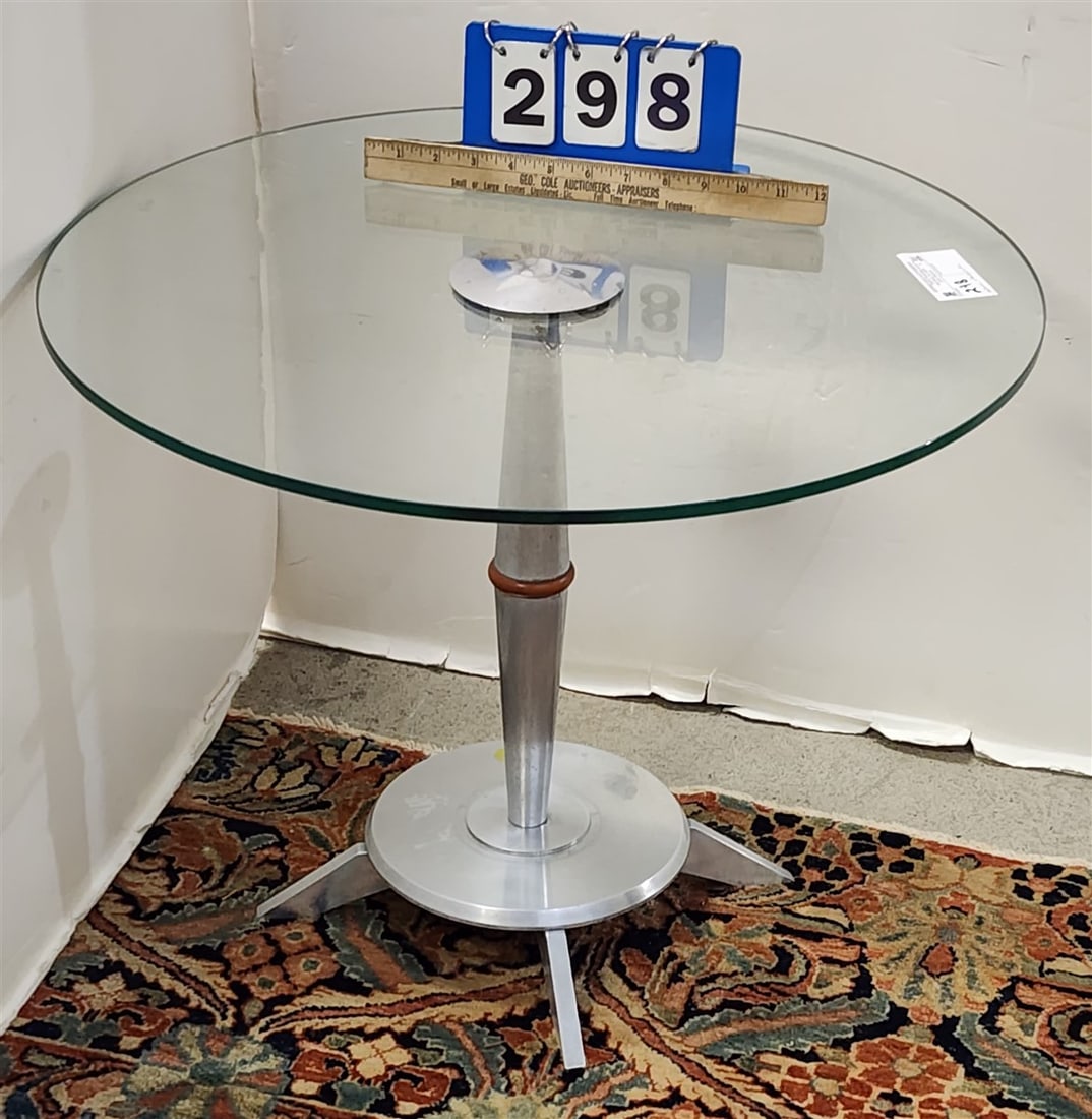 Alum. Base Glass Top Stand w/Bakelite Band 18 1/2" H X 24" Diam. (1 of 2)