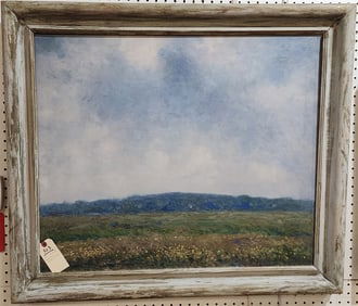 Framed Landscape Stamped Dana Pond Estate On Back 25" x 30" w/Frame 30 1/2" x 35 1/2"