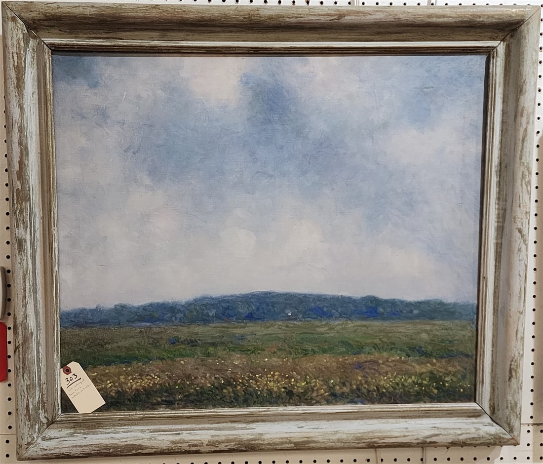 Framed Landscape Stamped Dana Pond Estate On Back 25" x 30" w/Frame 30 1/2" x 35 1/2" (1 of 4)