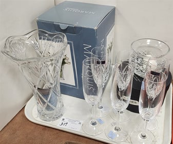 Tray Waterford Bx'd Vases 10", Time Square Ball Coll. Native 4" H X 4 1/4", 6 Champagne Flutes