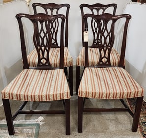 Set 4 Chippendale Style Mahog Dining Chairs