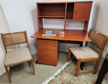 Secretary Desk 55 1/2" H X 47 1/2" W X 31 1/2" D + 3 Drawer Cabinet 27" H X 19" W X 18" D + 2 Oak