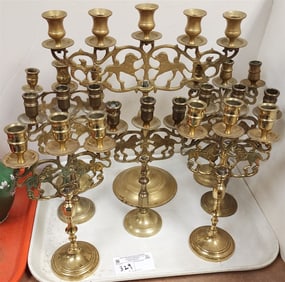 Tray 8 Brass Candleabra 16" H X 14" W + 7-12" H X 6" W