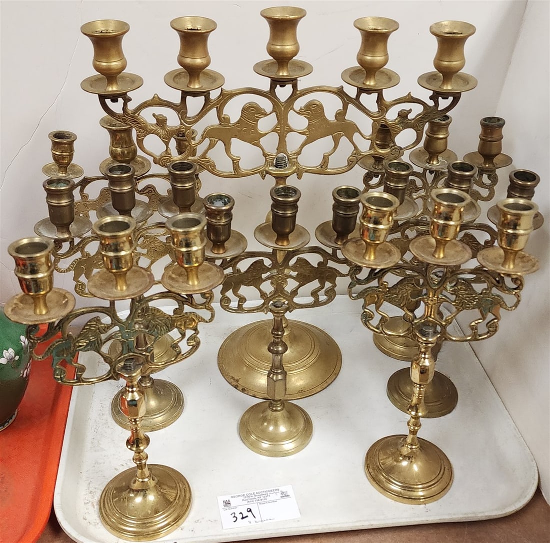 Tray 8 Brass Candleabra 16" H X 14" W + 7-12" H X 6" W (1 of 4)