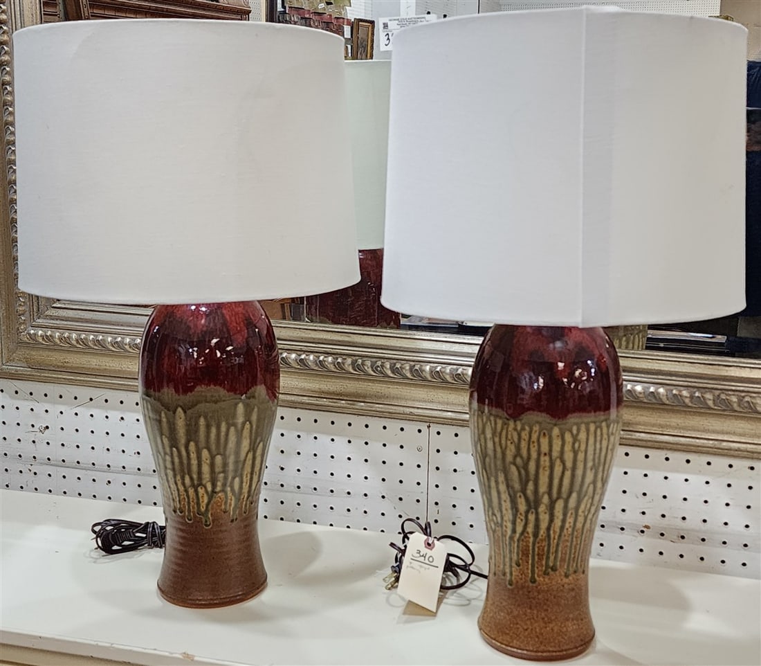 Pr. Glazed Pottery Lamps 24 1/2" H (1 of 2)