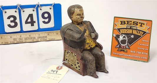 Vintage Tammany Bank Cast Iron Mechanical By J + E Stevens Co. 6" H X 3" W X 4 1/2" D