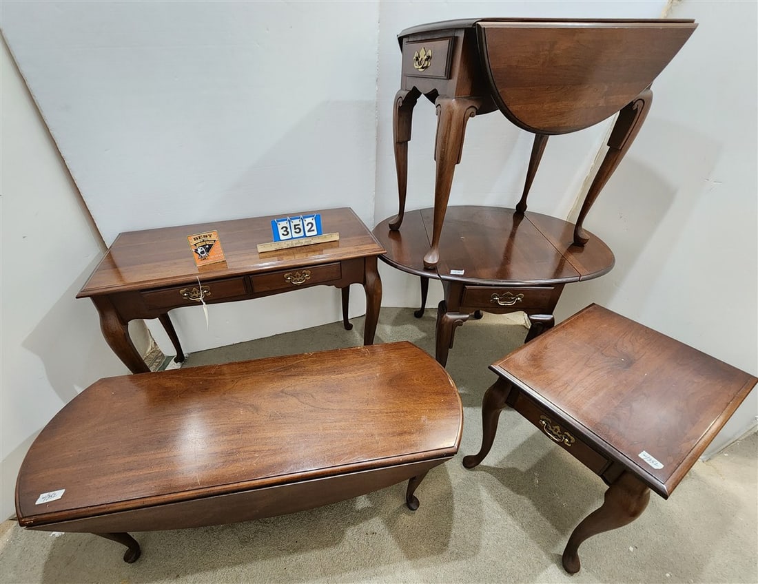 5 Pc. Cherry 1 Drawer Sofa Table 29 1/2" H X 40" W X 19 1/2" D, Pr. 1 Drawer Drop Leaf Lamp Tables (1 of 4)