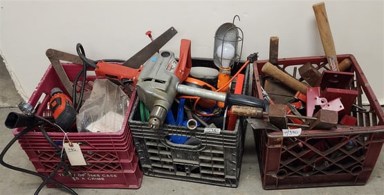 Lot 3 Cartons Tools- Milwaukee Compact Hole - Shooter, Black + Decker Drill, Clamps, Hand Tools Etc.