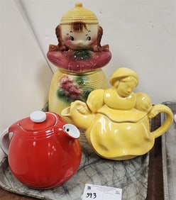 Tray Halls Tea Pot, Red Wing Tea Pot + 50's Cookie Jar