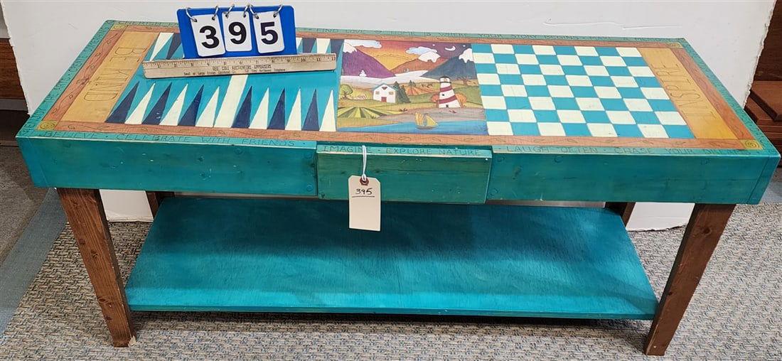 Folk Art 1 Drawer Coffee Table 19" H X 42 1/2" W X 15 1/2" D (1 of 3)