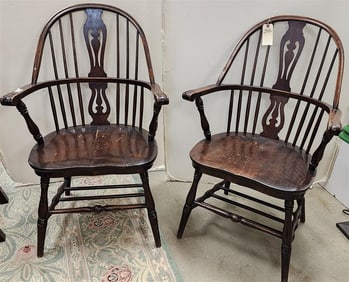 Pr. Mahog Windsor Chairs 39 1/2" H X 26" W X 16" D