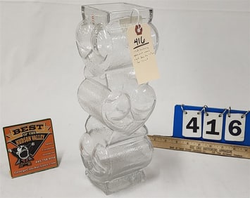 Mid Century Sgnd Larr Hellsten For Skruf Glass Owl Vase 13 1/2" H X 5" W X 5" D