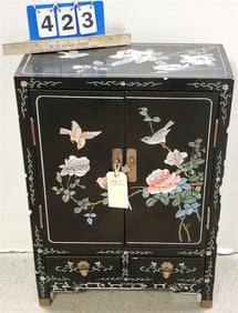 Chinese Lacquer 2 Door Cabinet 26" H X 18 1/2" W X 9" D Over 2 Drawers