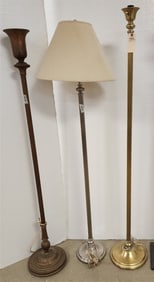 Lot 2 Brass Floor Lamps - 1 Chome 65 ", 63", 60"