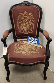 Vict. Ebonized Armchair w/Brass Bead Trim 37" H X 24" W X 19 1/2" D