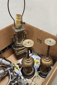 Bx Lighting - 4 Chrome Sconces 7" H X 9" Projection Pr. Vict. Candlesticks 11" + Chinese Brass Lamp