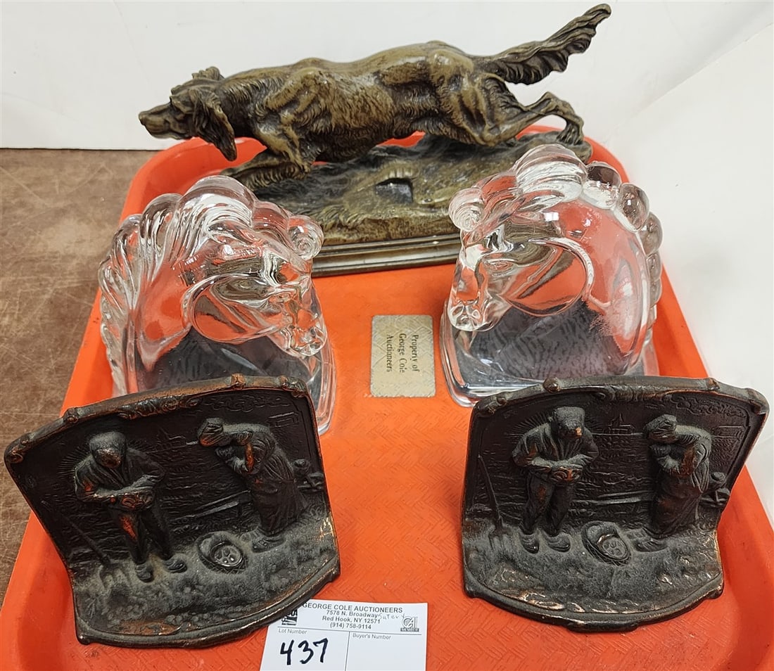 Tray Hubley Cast Iron Bookends, Pr. Deco Horse Head Bookends + Cast Iron Dog (1 of 3)
