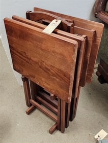 Maple Set 4 Folding Tables 26 1/2" H X 19" W X 14 1/2" D w/Stand