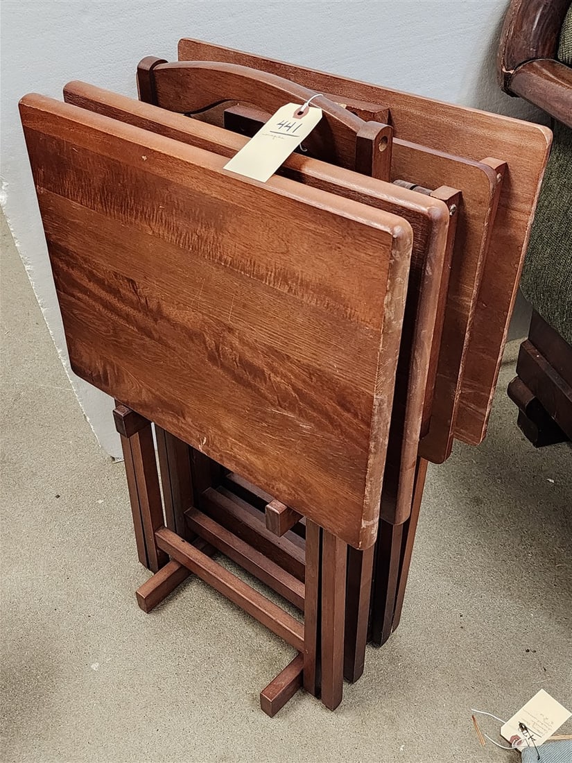 Maple Set 4 Folding Tables 26 1/2" H X 19" W X 14 1/2" D w/Stand (1 of 3)