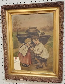 19th C Framed O/B Children Sgnd M.A. Whitbeer 15" X 11"