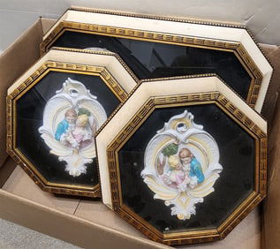 Bx 3 Pc. Shadowbox - Clock + Bisque Plaque 3" D X 13" H X 21" W + Pr. Octagonal 13" Diam.