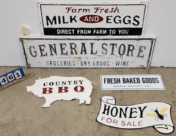 Lot 2 Enameled Tin Signs + 1 Wooden
