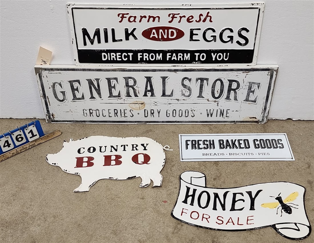 Lot 2 Enameled Tin Signs + 1 Wooden (1 of 2)